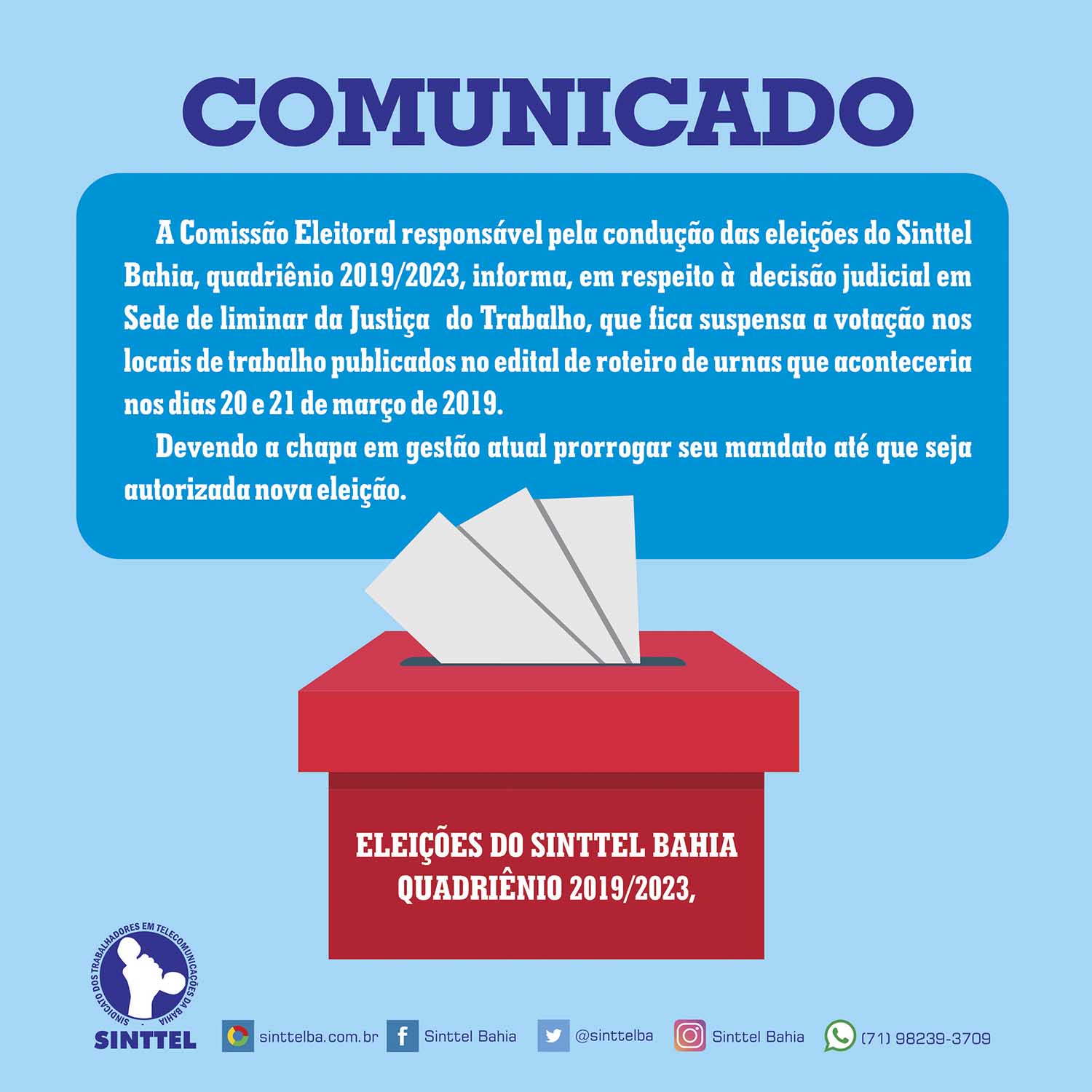 COMUNICADO COMISSÃO ELEITORAL